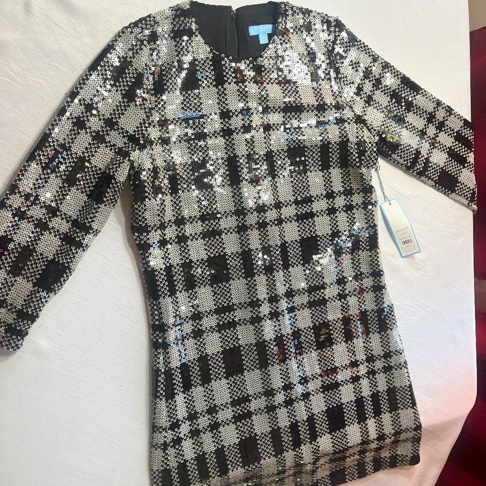 NWT DRAPER JAMES SEQUIN SHEATH DRESS-BLK-WHT